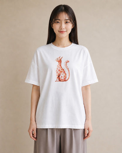 半袖Tシャツ レディース おすわり猫 猫 ねこ イラスト ユニーク 公園 ママ 白T