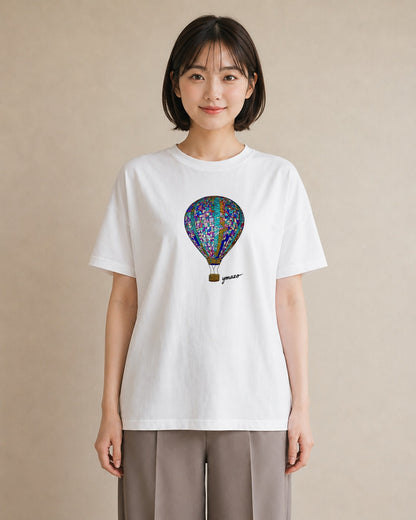 デザインTシャツ レディース 気球 星空 宇宙 イラスト ガーリー カジュアルコーデ 買い物 白T