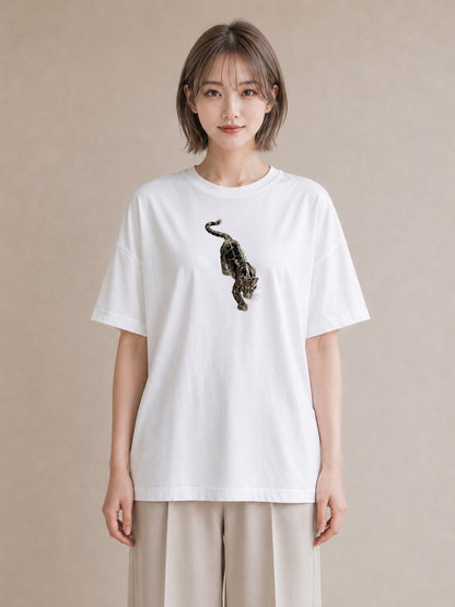 半袖Tシャツ レディース ベンガル 猫 ねこ イラスト カフェコーデ ペアコーデ 秋コーデ 白T