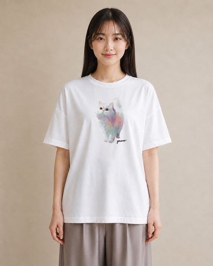 Tシャツ レディース メインクーン 猫 ねこ イラスト 水彩風 20代 カジュアルコーデ 白T