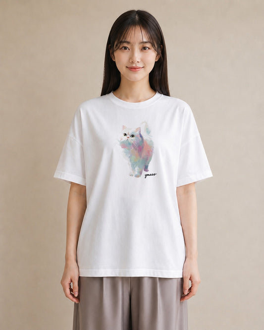 Tシャツ レディース メインクーン 猫 ねこ イラスト 水彩風 20代 カジュアルコーデ 白T