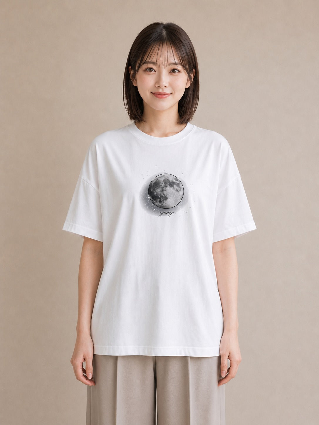 プリントTシャツ レディース 満月 星空 宇宙 イラスト アート風 旅行 母娘コーデ 白T