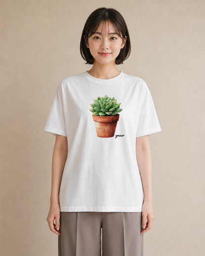 デザインTシャツ レディース 多肉植物 植物 ボタニカル イラスト シンプル 公園 ママ 白T