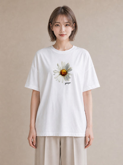 デザインTシャツ レディース マーガレット 花 花柄 イラスト フェミニン 夏コーデ 通学 白T