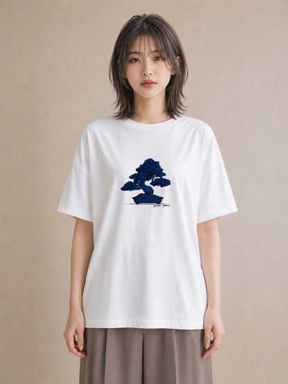 プリントTシャツ レディース 盆栽 植物 ボタニカル イラスト ゆるかわ 買い物 夏コーデ 白T