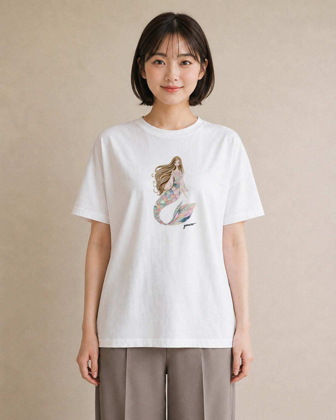 プリントTシャツ レディース 人魚 海の生き物 海 イラスト 普段使い おしゃれギフト 社会人 白T