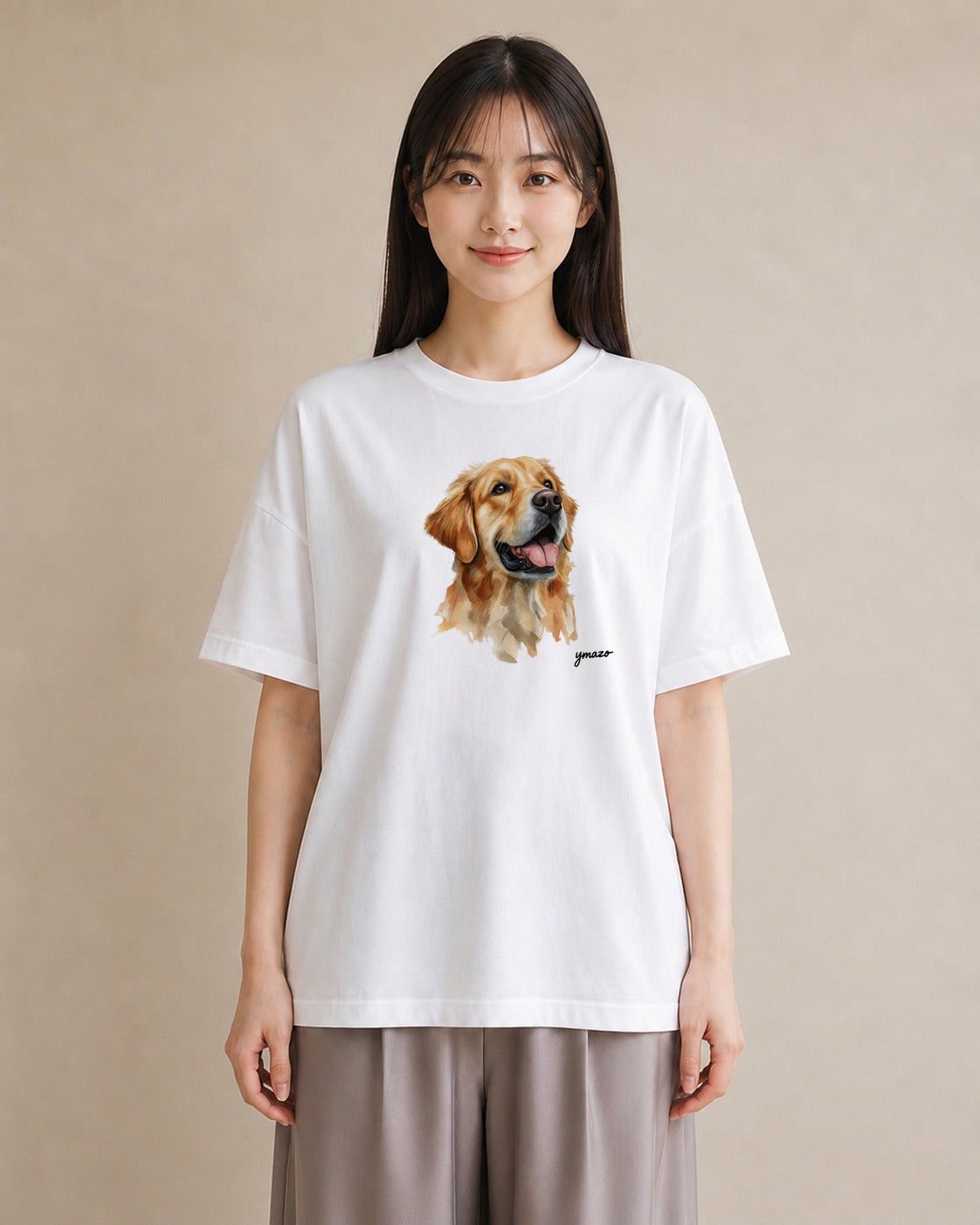 半袖Tシャツ レディース ゴールデンレトリバー ゴールデン 犬 いぬ イラスト フェミニン 女性 旅行用 白T