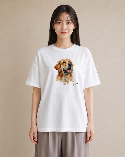 半袖Tシャツ レディース ゴールデンレトリバー ゴールデン 犬 いぬ イラスト フェミニン 女性 旅行用 白T