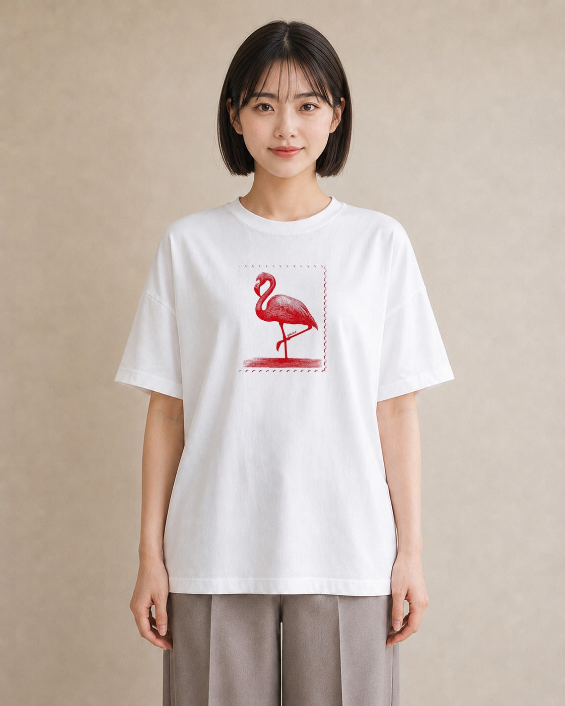 デザインTシャツ レディース フラミンゴ 動物 アニマル イラスト 上品 買い物 夏コーデ 白T