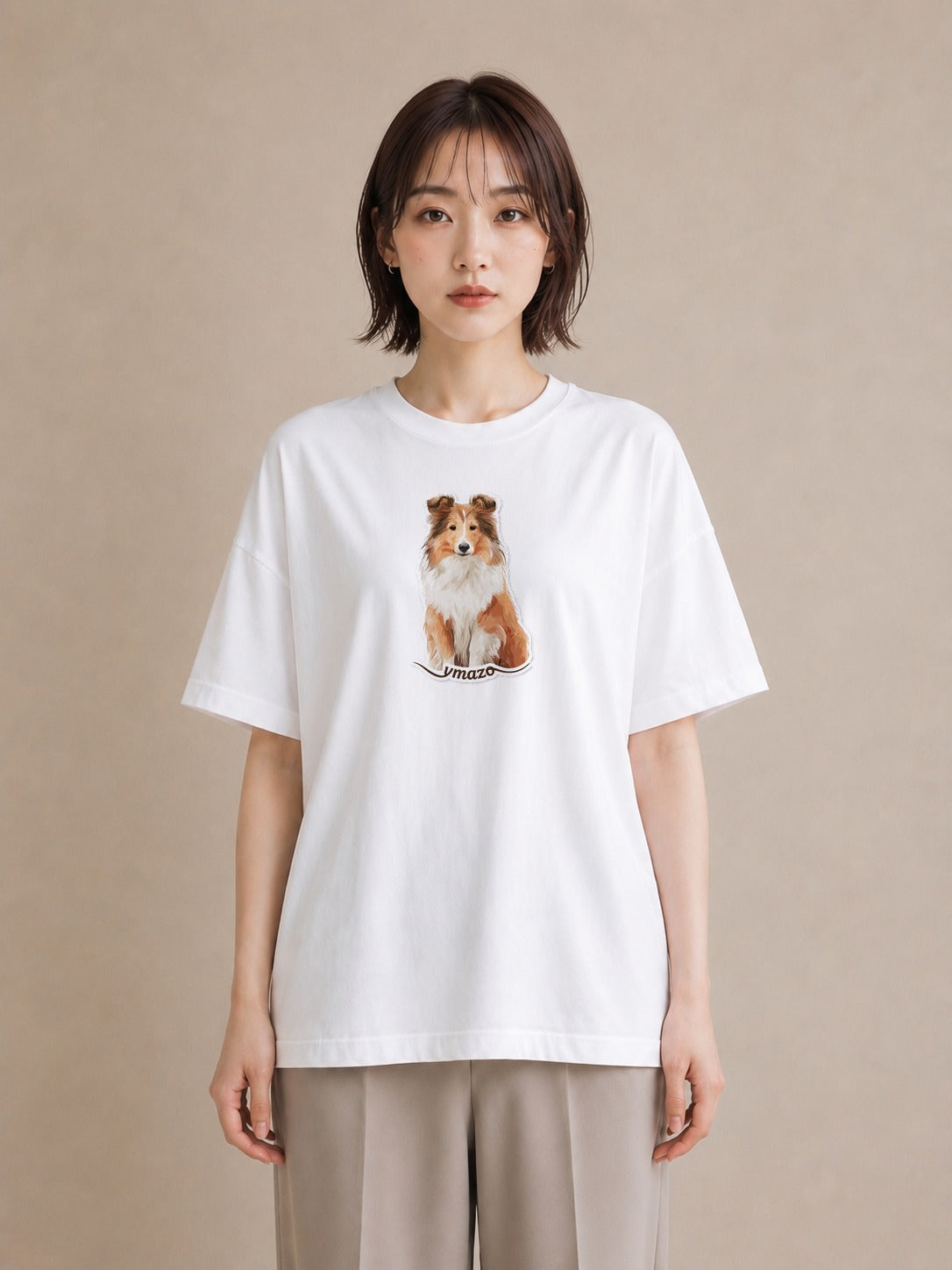 Tシャツ レディース 白柴 犬 いぬ イラスト 韓国風 ママ カフェ服 白T