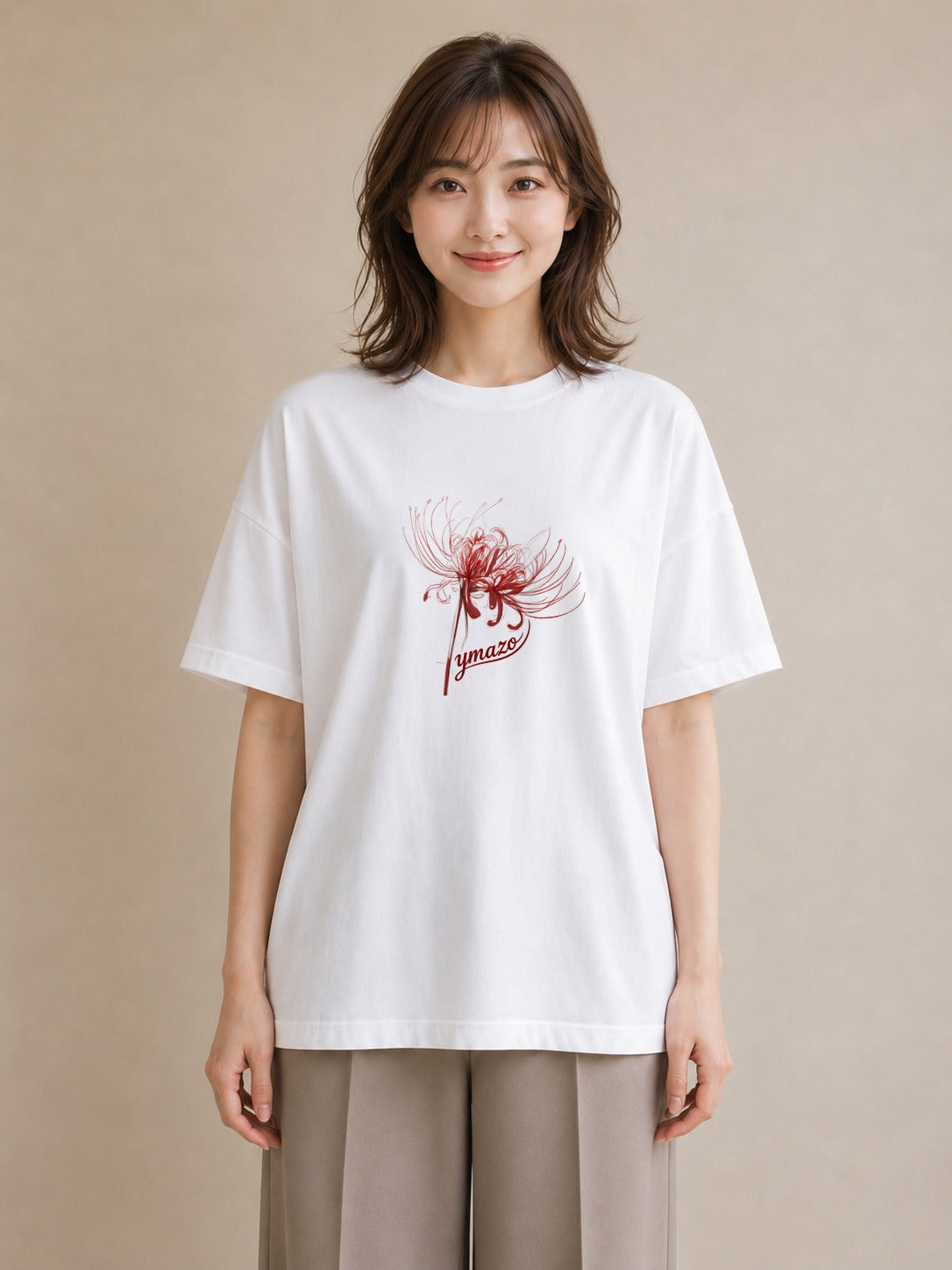 デザインTシャツ レディース 彼岸花 花 花柄 イラスト きれいめ 海 カフェ巡り 白T