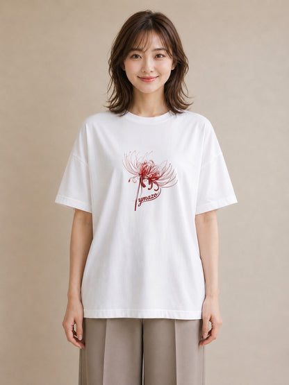 デザインTシャツ レディース 彼岸花 花 花柄 イラスト きれいめ 海 カフェ巡り 白T