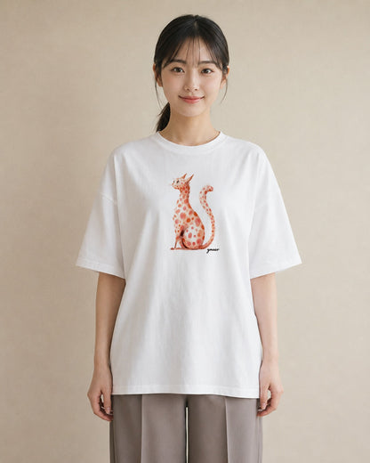 グラフィックTシャツ レディース 茶トラ 茶猫 猫 ねこ イラスト ガーリー 夏コーデ 通学 白T