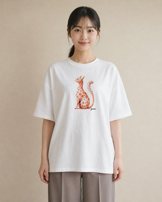 グラフィックTシャツ レディース 茶トラ 茶猫 猫 ねこ イラスト ガーリー 夏コーデ 通学 白T