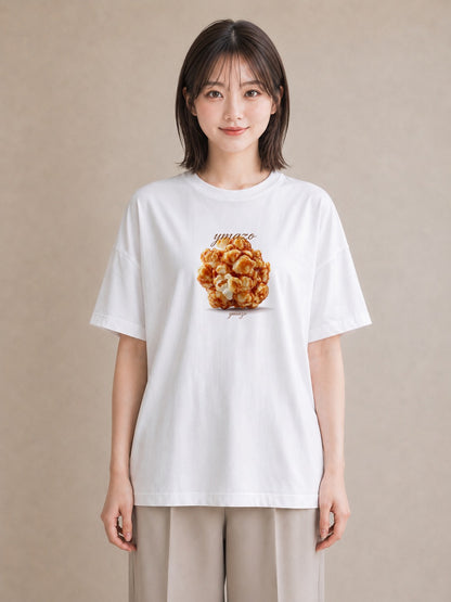 デザインTシャツ レディース ポップコーン 食べ物 フード イラスト きれいめカジュアル 在宅 公園 白T
