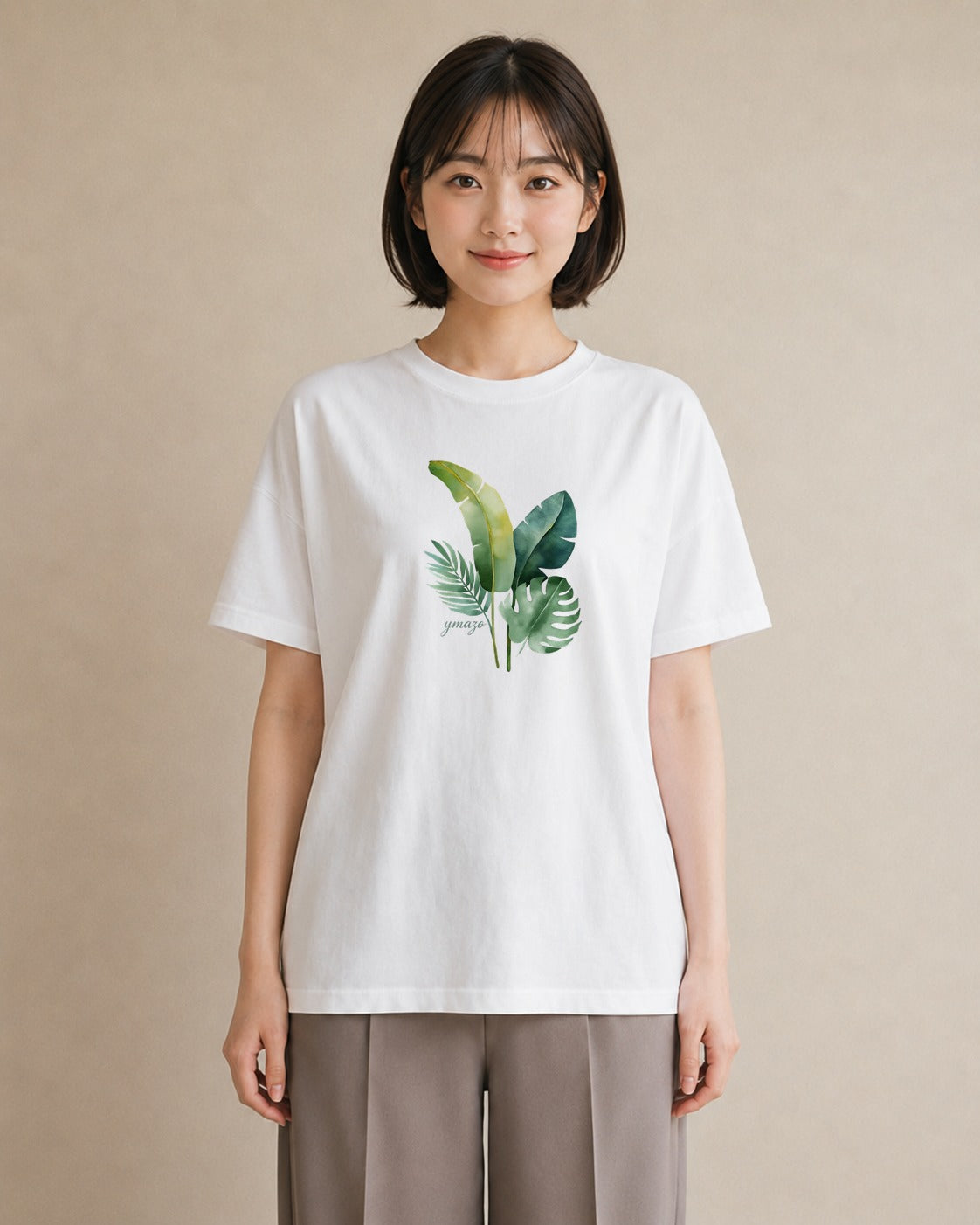 Tシャツ レディース モンステラ 植物 ボタニカル イラスト ラフカジュアル 春服 ミセス 白T