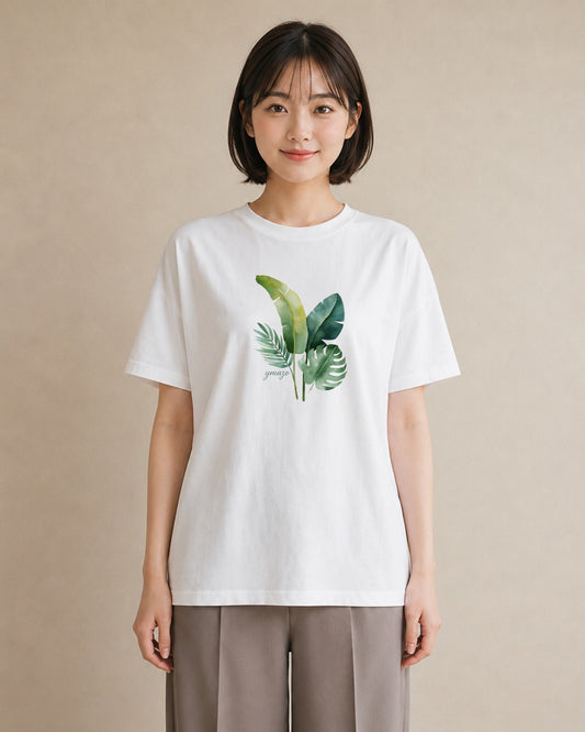 Tシャツ レディース モンステラ 植物 ボタニカル イラスト ラフカジュアル 春服 ミセス 白T