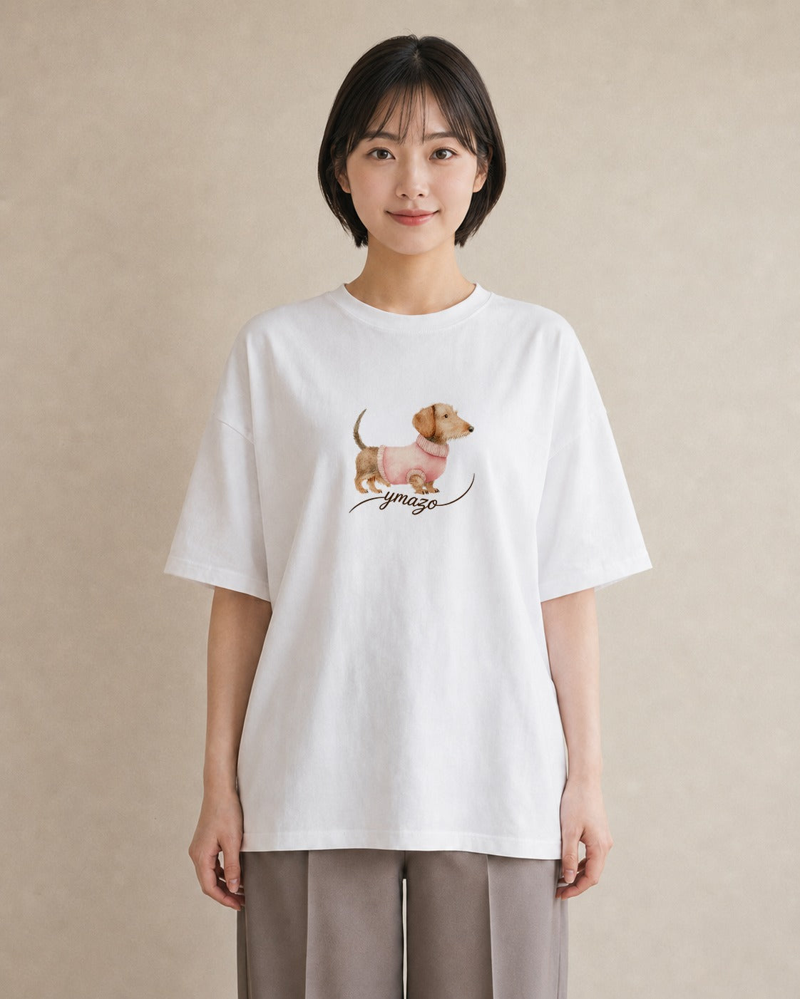 Tシャツ レディース ミニチュアダックスフンド 犬 いぬ イラスト ナチュラル 友達ギフト 部屋着 白T