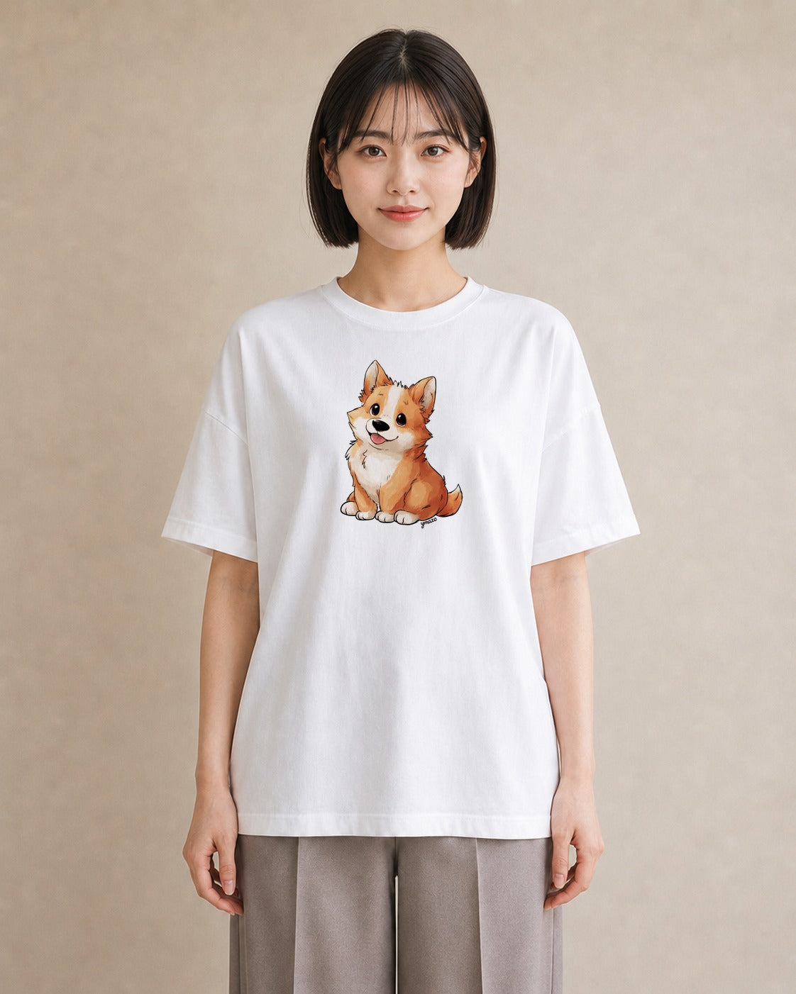 グラフィックTシャツ レディース わんこ 犬 いぬ イラスト ミニマル 送別ギフト 通勤 白T