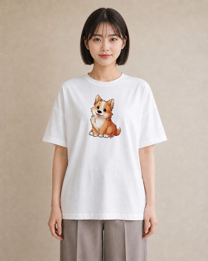 グラフィックTシャツ レディース わんこ 犬 いぬ イラスト ミニマル 送別ギフト 通勤 白T