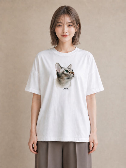 デザインTシャツ レディース 白猫 猫 ねこ イラスト アート風 敬老の日 ホワイトデー 白T