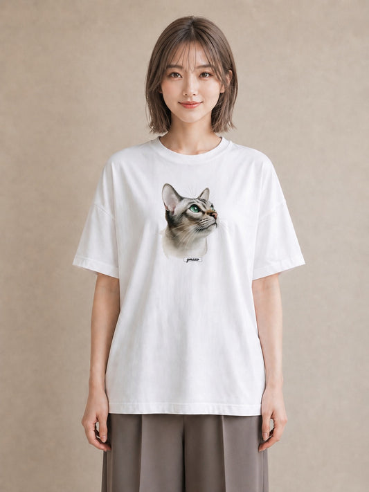 デザインTシャツ レディース 白猫 猫 ねこ イラスト アート風 敬老の日 ホワイトデー 白T