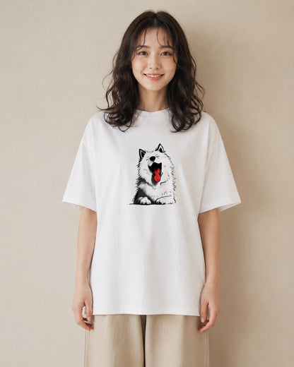 デザインTシャツ レディース サモエド 犬 いぬ イラスト カジュアル ホワイトデー 春服 白T