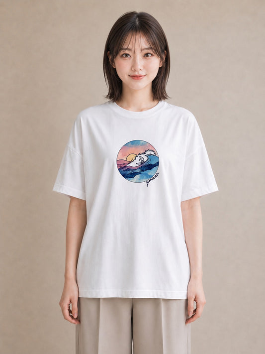 半袖Tシャツ レディース 波 星空 宇宙 イラスト 水彩風 おしゃれギフト 社会人 白T