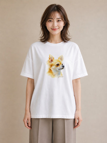 Tシャツ レディース チワワ 犬 いぬ イラスト 手描き風 お出かけ 普段着 白T