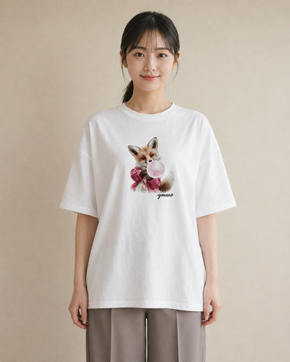 プリントTシャツ レディース きつね 動物 アニマル イラスト ユニーク お出かけ 普段着 白T