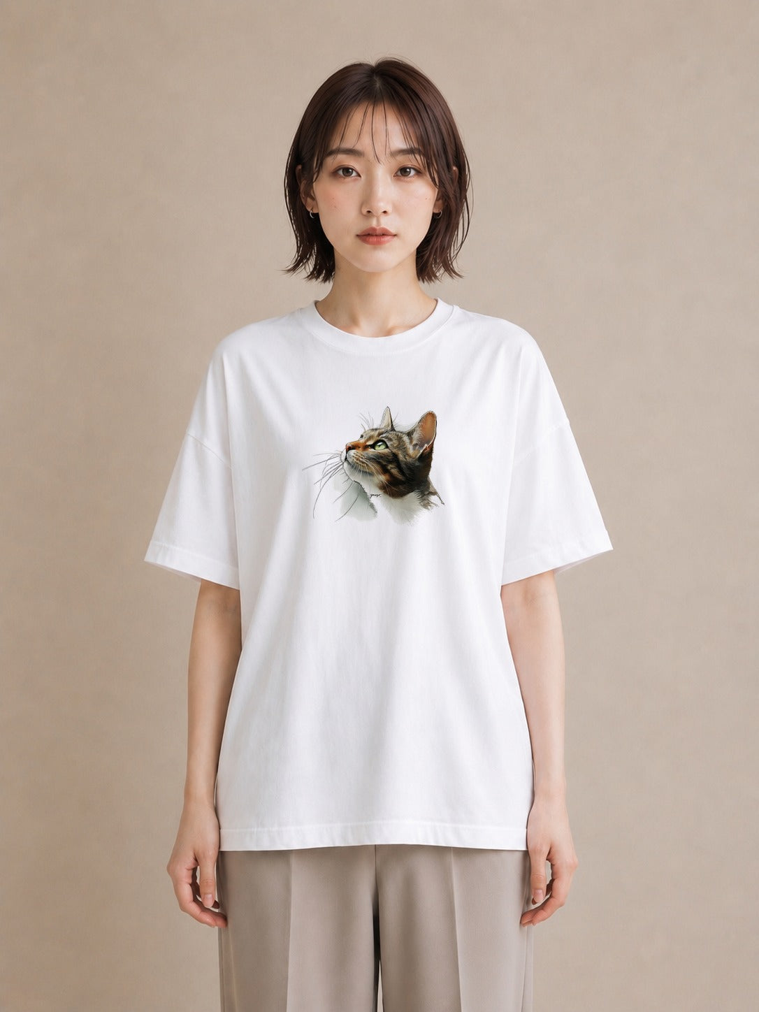 グラフィックTシャツ レディース 猫 ねこ イラスト 北欧風 旅行用 海 白T