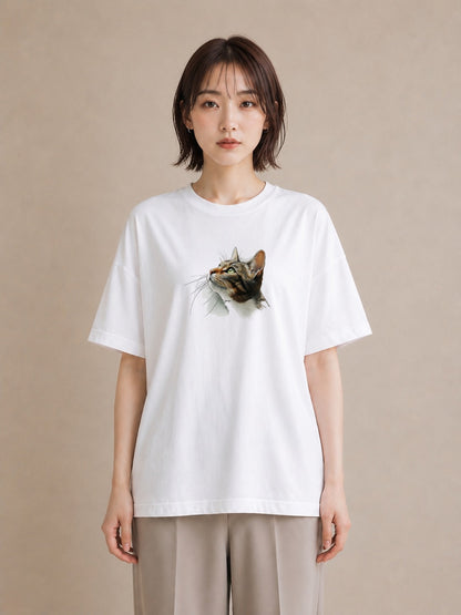 グラフィックTシャツ レディース 猫 ねこ イラスト 北欧風 旅行用 海 白T