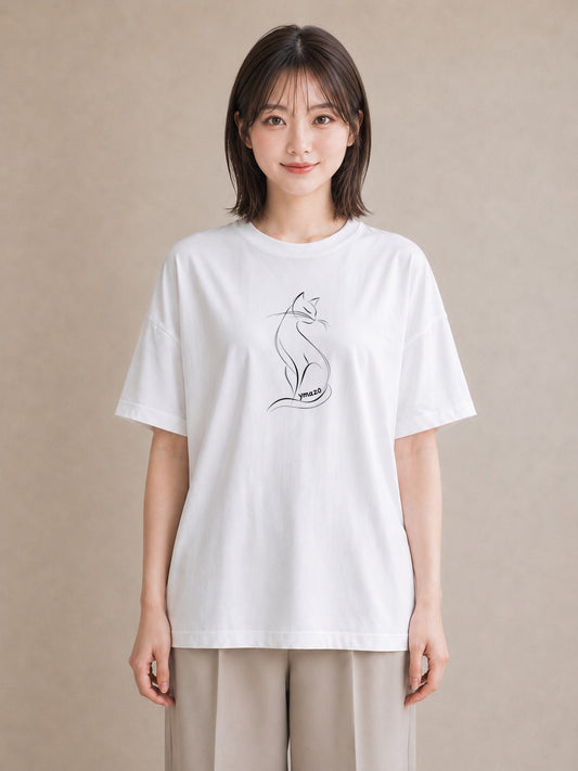 デザインTシャツ レディース 猫 ねこ ネコ イラスト 韓国風 夏コーデ 通学 白T