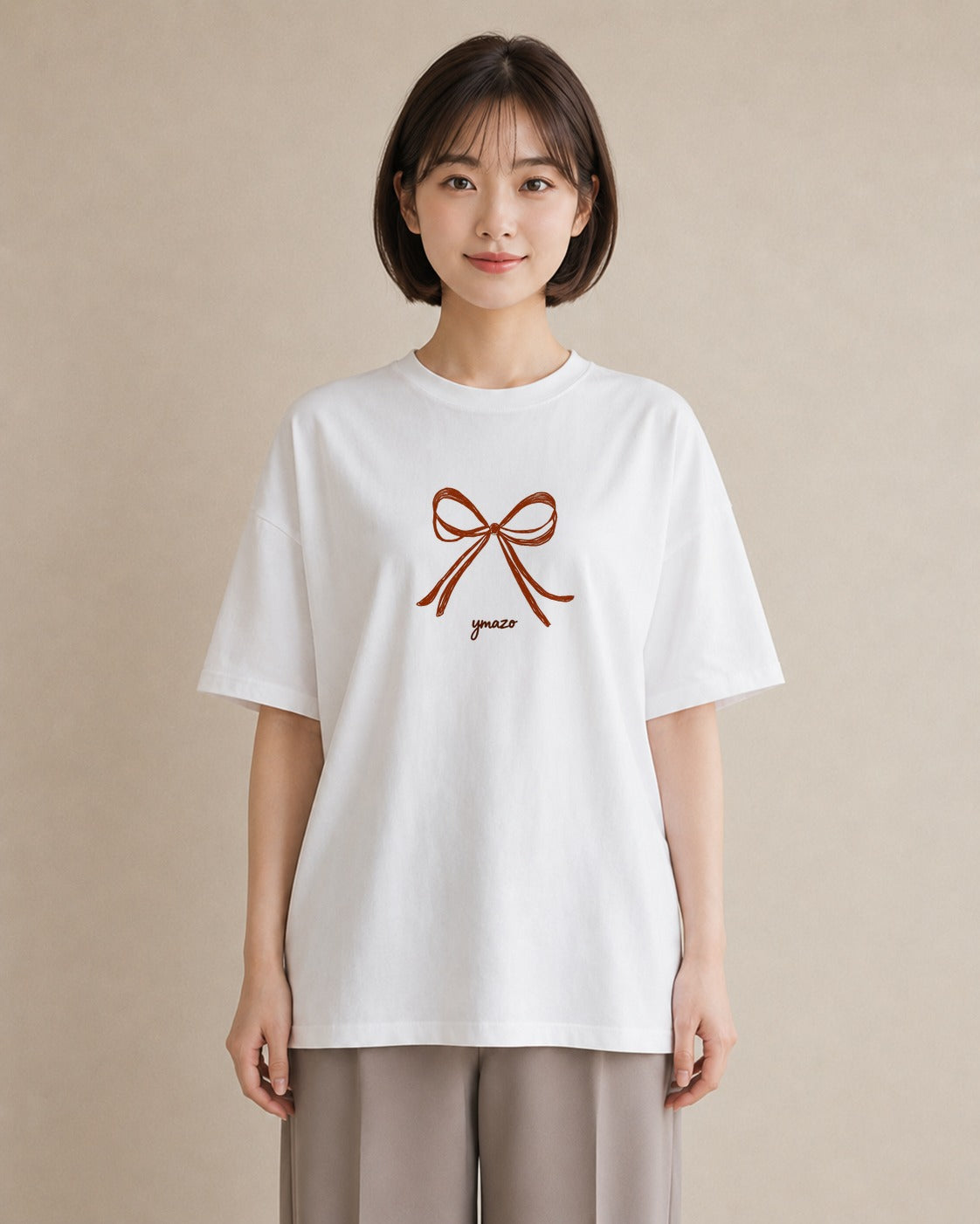 Tシャツ レディース リボン ボウ りぼん イラスト ポップ ビーチ デイリーウェア 白T