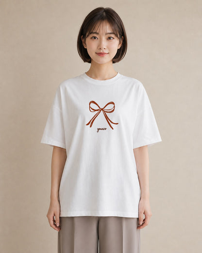 Tシャツ レディース リボン ボウ りぼん イラスト ポップ ビーチ デイリーウェア 白T