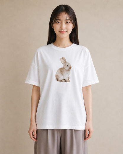 グラフィックTシャツ レディース うさちゃん ペット 動物 イラスト シンプル 旅行 母娘コーデ 白T