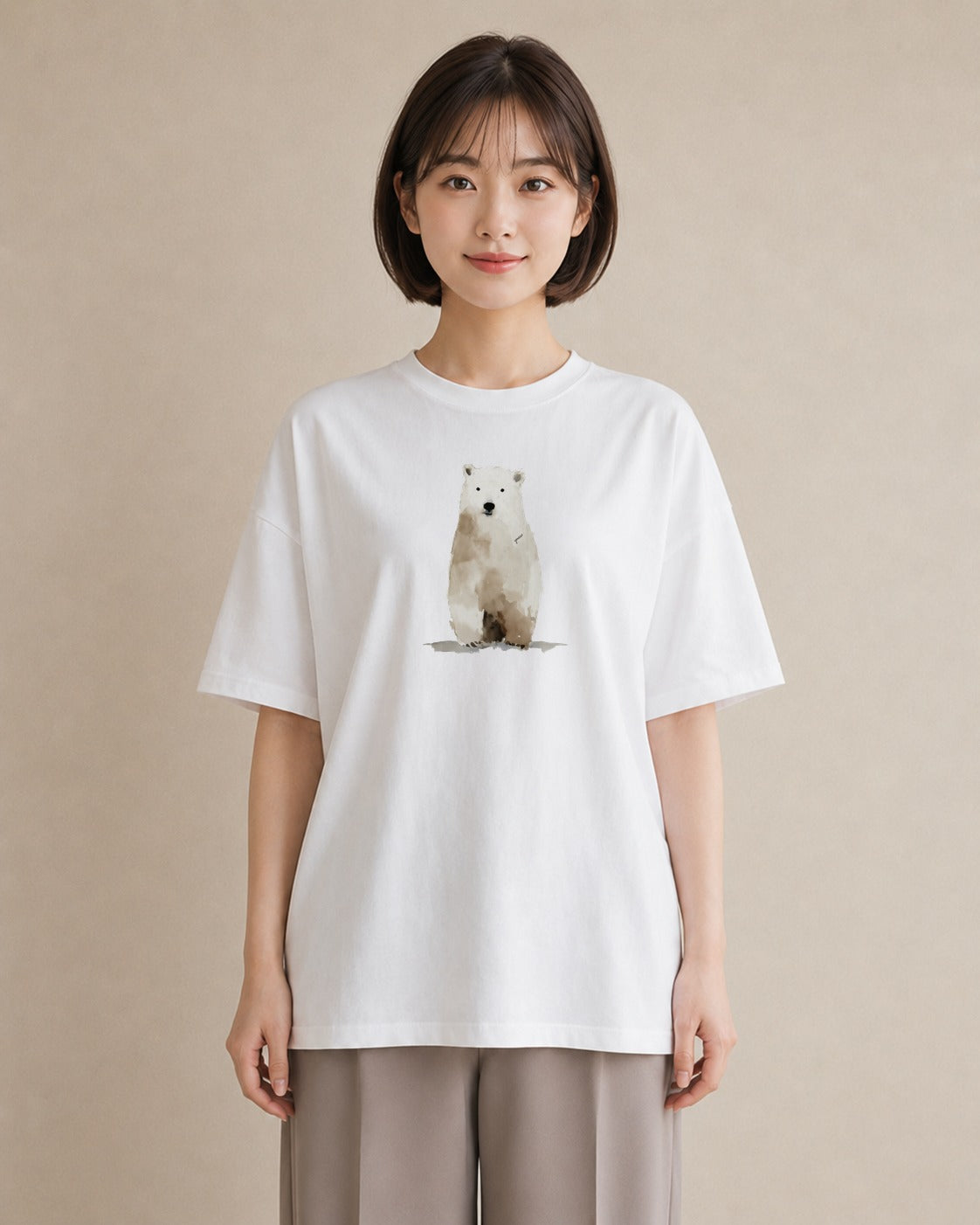半袖Tシャツ レディース しろくま 白くま 動物 アニマル イラスト 普段使い ペアコーデ 秋コーデ 白T