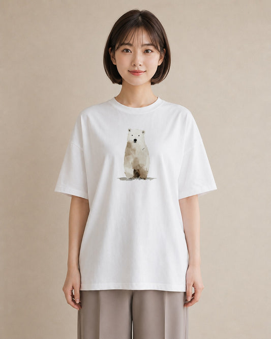 半袖Tシャツ レディース しろくま 白くま 動物 アニマル イラスト 普段使い ペアコーデ 秋コーデ 白T