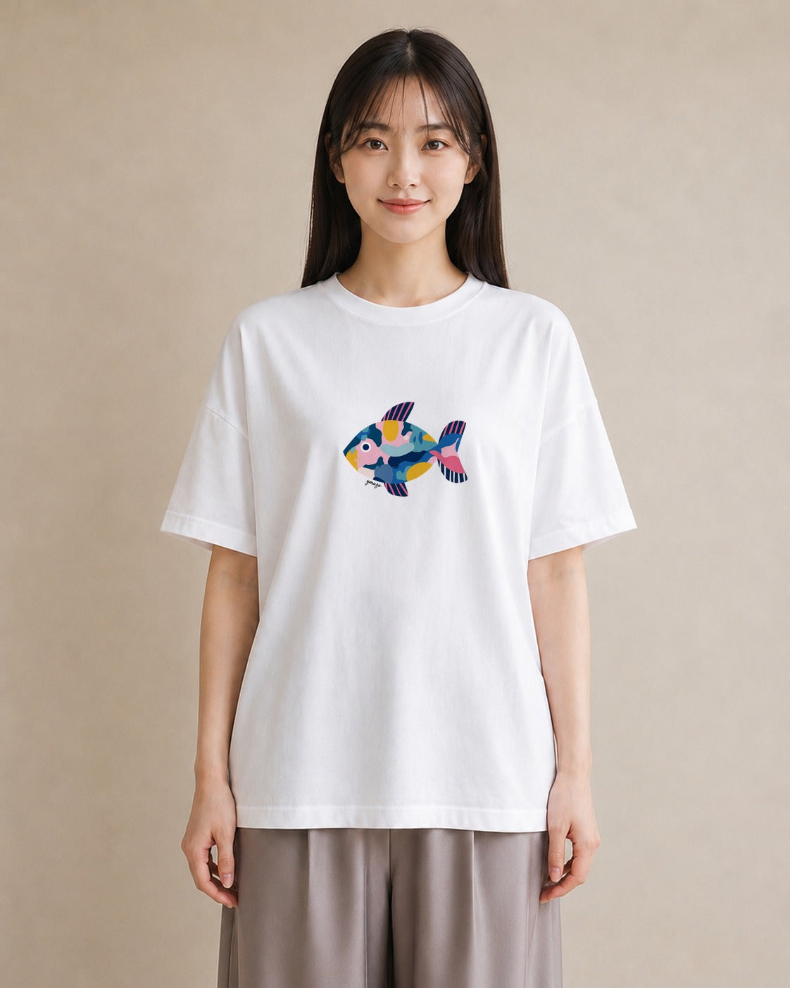 半袖Tシャツ レディース 熱帯魚 海の生き物 海 イラスト レトロ 女性 旅行用 白T