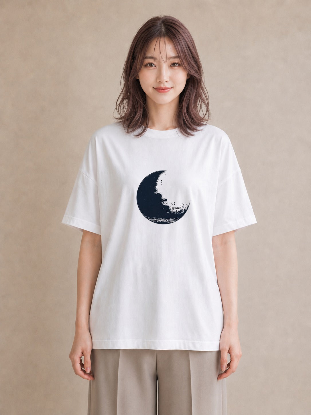 デザインTシャツ レディース 月 星空 宇宙 イラスト 上品 綿100 デート 白T