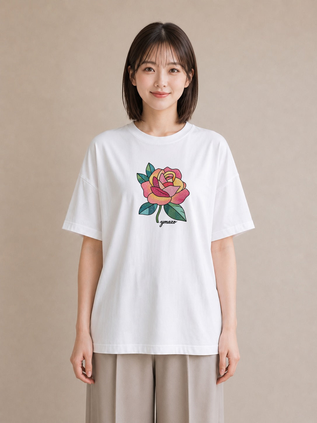 Tシャツ レディース バラ 薔薇 ローズ 花 花柄 イラスト ヴィンテージ風 レイヤード 友達ギフト 白T