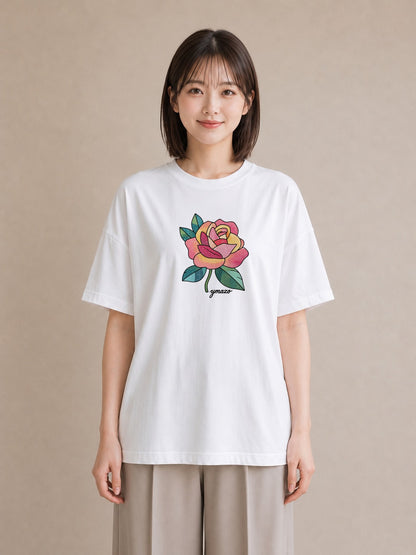 Tシャツ レディース バラ 薔薇 ローズ 花 花柄 イラスト ヴィンテージ風 レイヤード 友達ギフト 白T