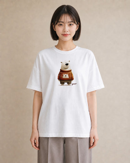 デザインTシャツ レディース しろくま 白くま 動物 アニマル イラスト 北欧風 春服 ミセス 白T