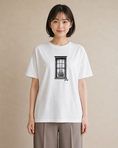 デザインTシャツ レディース 窓辺の椅子 窓辺 椅子 ナチュラル アンティーク イラスト モード 女子会 お揃い 白T