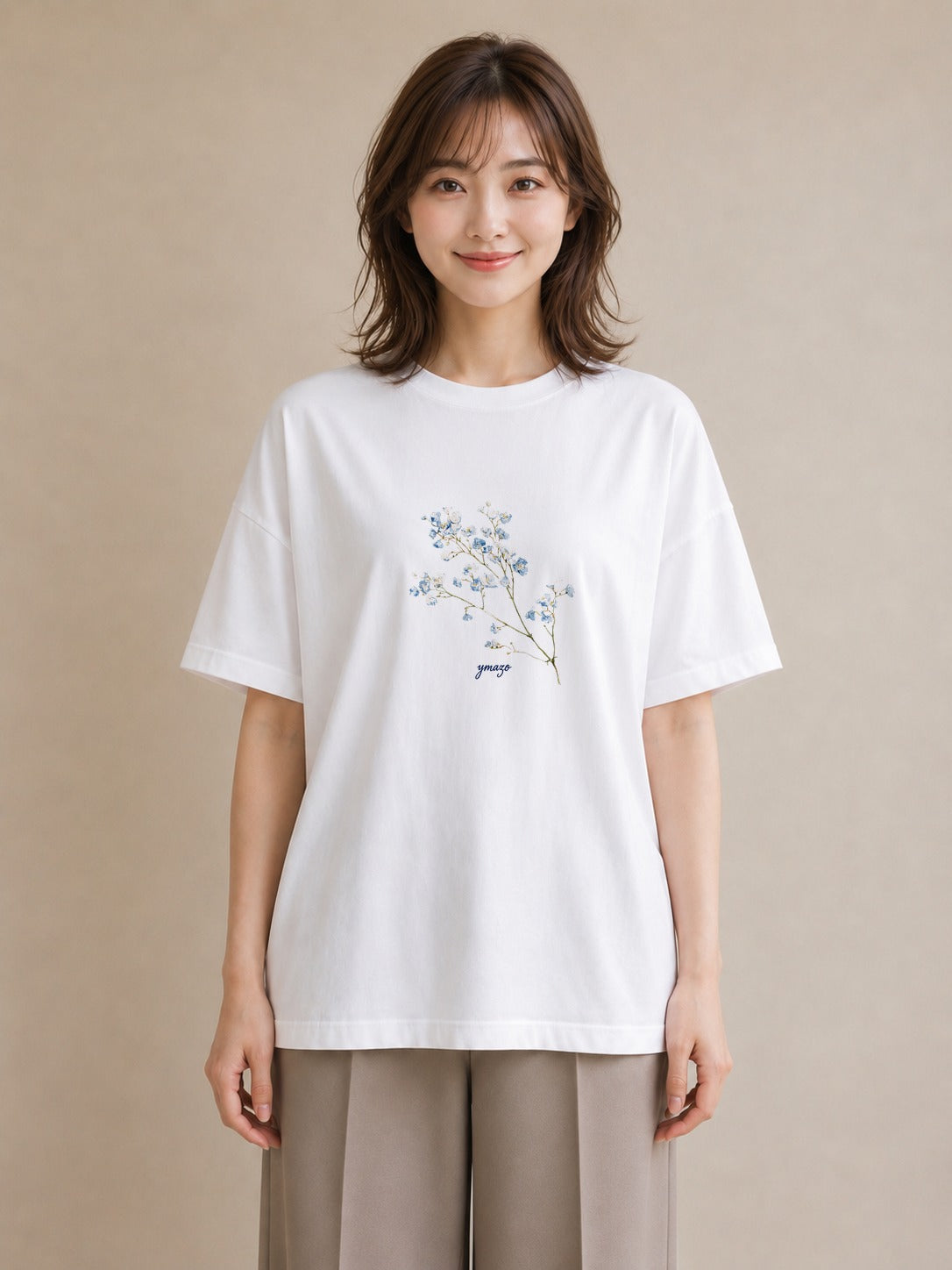 デザインTシャツ レディース カスミソウ かすみ草 花 花柄 イラスト 海 カフェ巡り 白T
