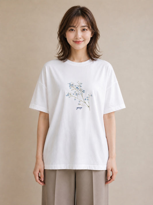 デザインTシャツ レディース カスミソウ かすみ草 花 花柄 イラスト 海 カフェ巡り 白T