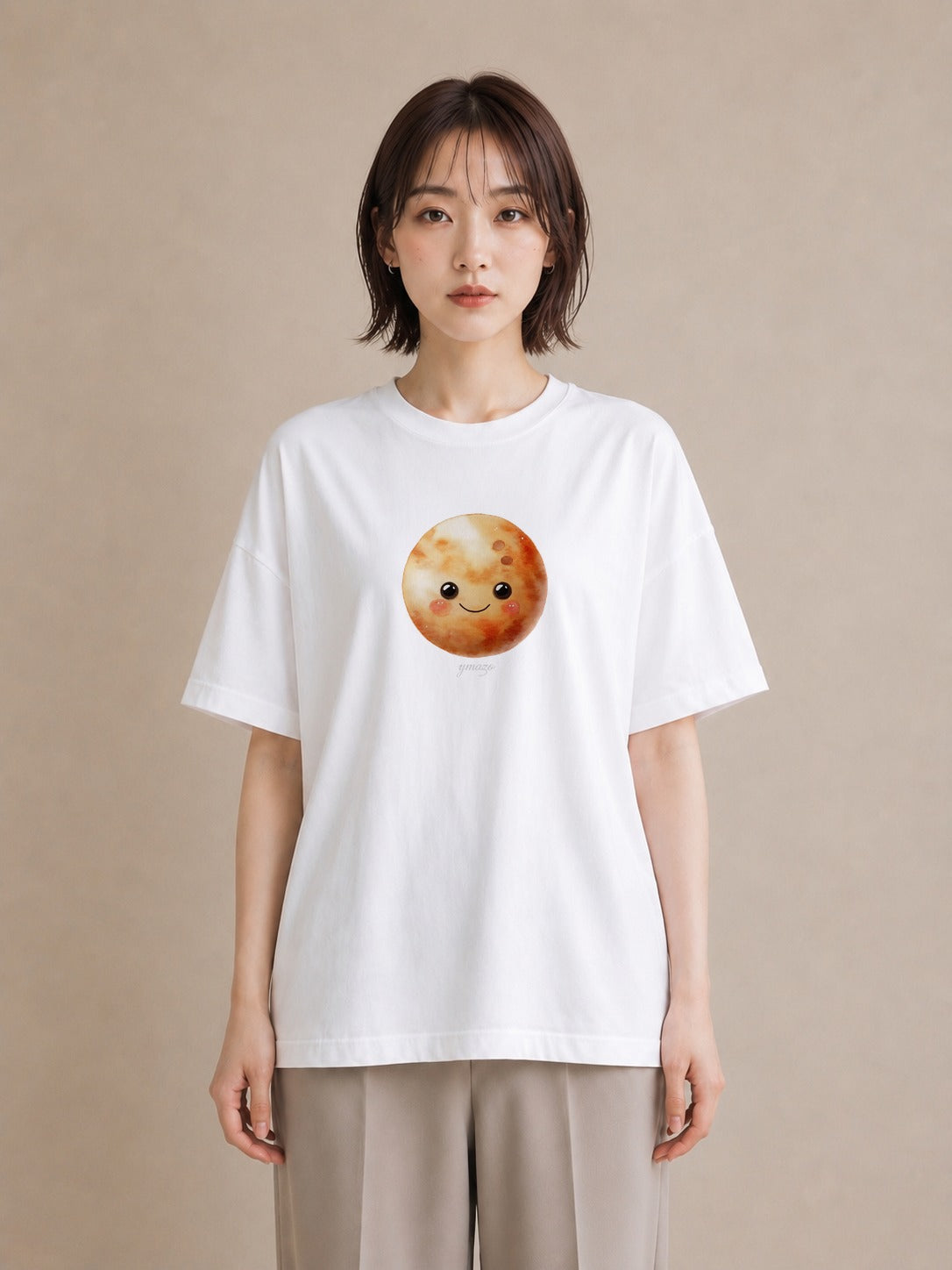 プリントTシャツ レディース 満月 星空 宇宙 イラスト ゆるコーデ 週末コーデ 敬老の日 白T