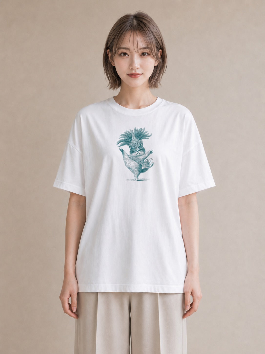デザインTシャツ レディース エキゾチックショートヘア 猫 ねこ イラスト ポップ 送別ギフト 通勤 白T