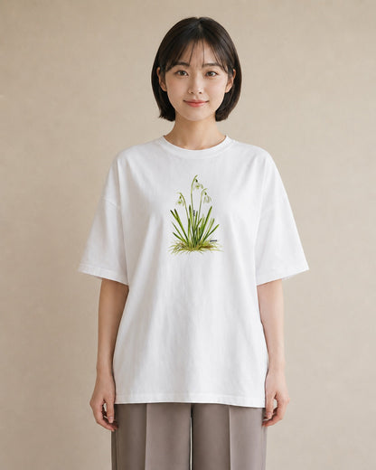 半袖Tシャツ レディース すずらん 花 花柄 イラスト ユニーク 社会人 女性 白T