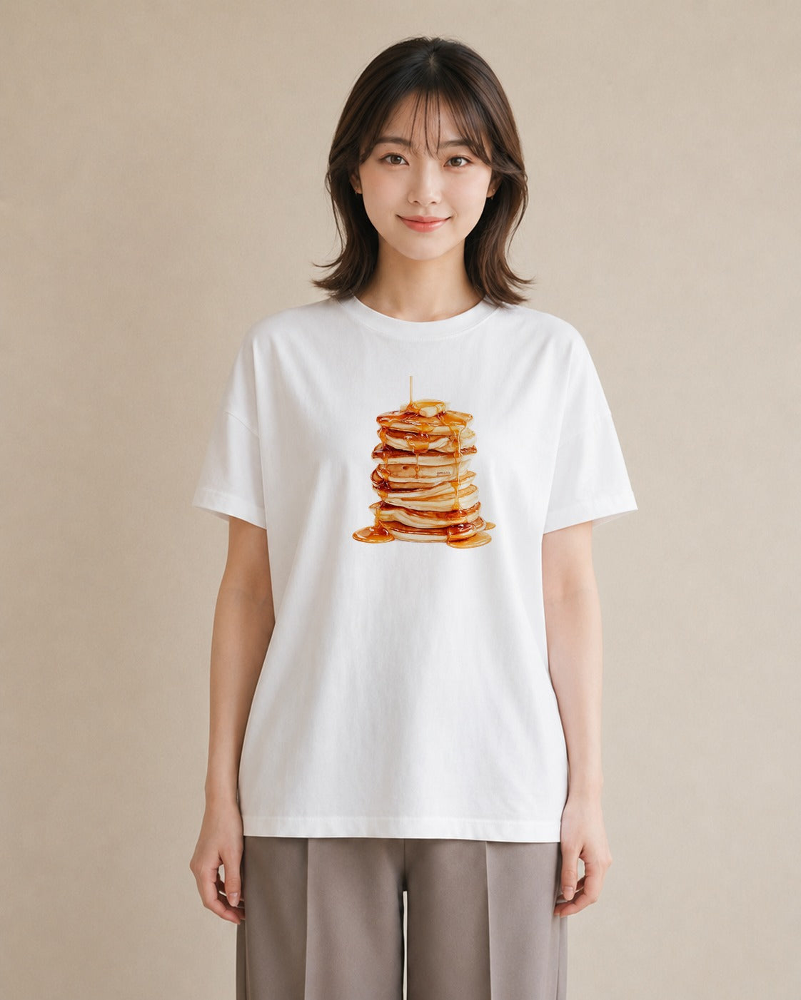 半袖Tシャツ レディース どら焼き 食べ物 フード イラスト 個性的 在宅 公園 白T